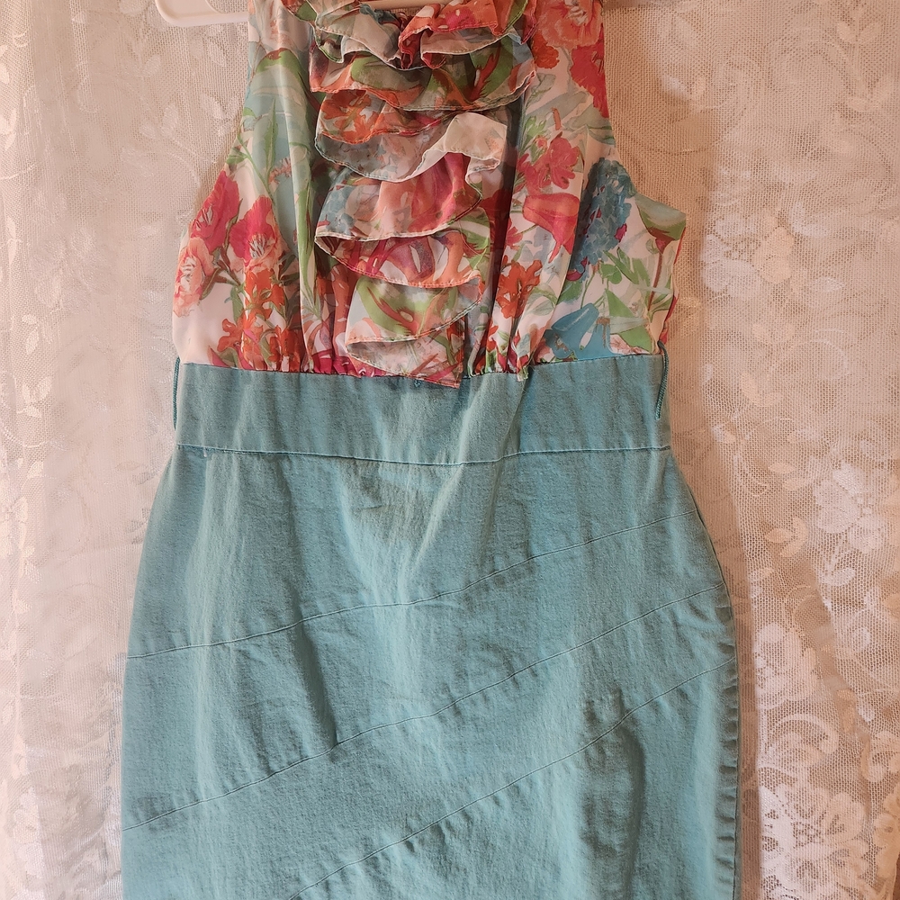 Alyx Floral Ruffle Bodice Mint Green Pencil Dress